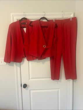 Le Suit Red Three-Piece Women's Pant Suit — Blazer, Vest & Trousers